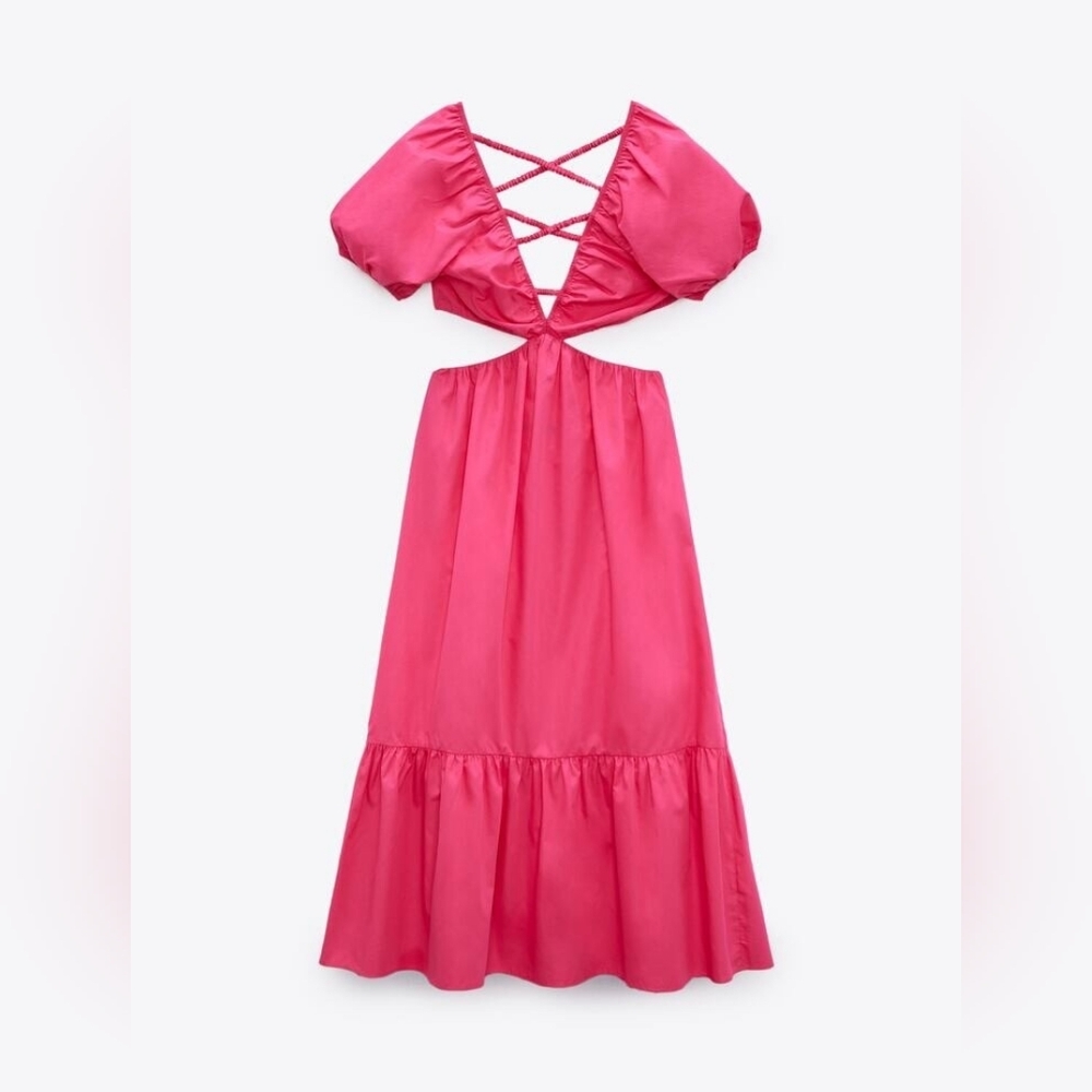 S Zara Pink Cut Out Poplin Maxi Dress